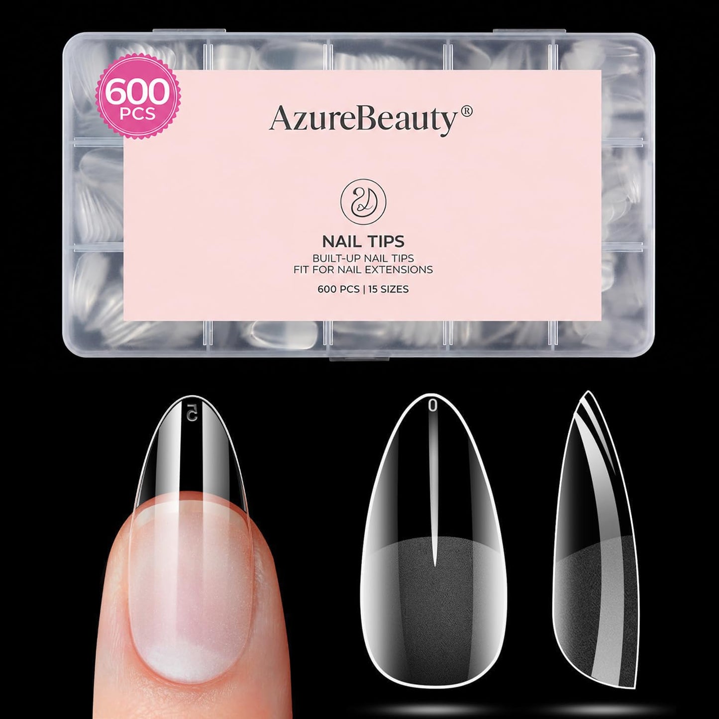 Medium Almond Nail Tips 600pcs 15 Size, Pre Etched Soft Gel Nail Tips Acrylic Fake Nails Half Matte Full Cover Clear Press On False Nail Extensions Beauty and Personal Care AZUREBEAUTY