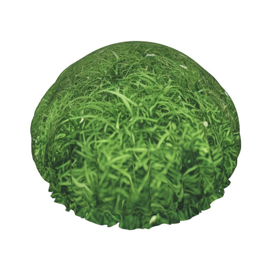 Green Lawn Shower Cap For Women Reusable Double Layers Bathing Bath Cap Hair Caps Waterproof Elastic Band Ladies Spa Salon Shower Hat Hair Caps Beauty and Personal Care GDSHJKLW