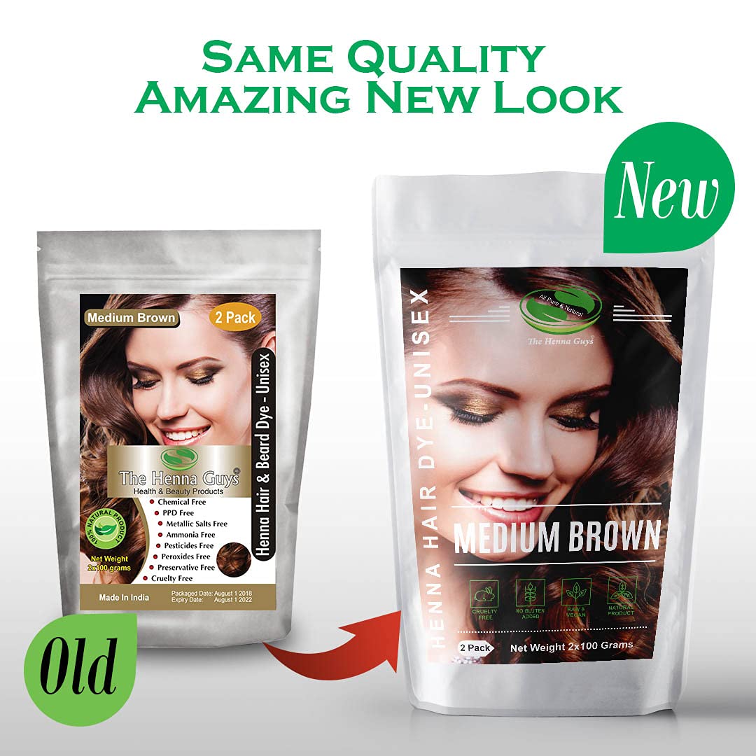 2 Packs Of Medium Brown Henna Hair & Beard Color/Dye 100 Grams - Natural Hair Color, Plant-based Hair Dye - The Henna Guys Beauty & Personal Care The Henna Guys