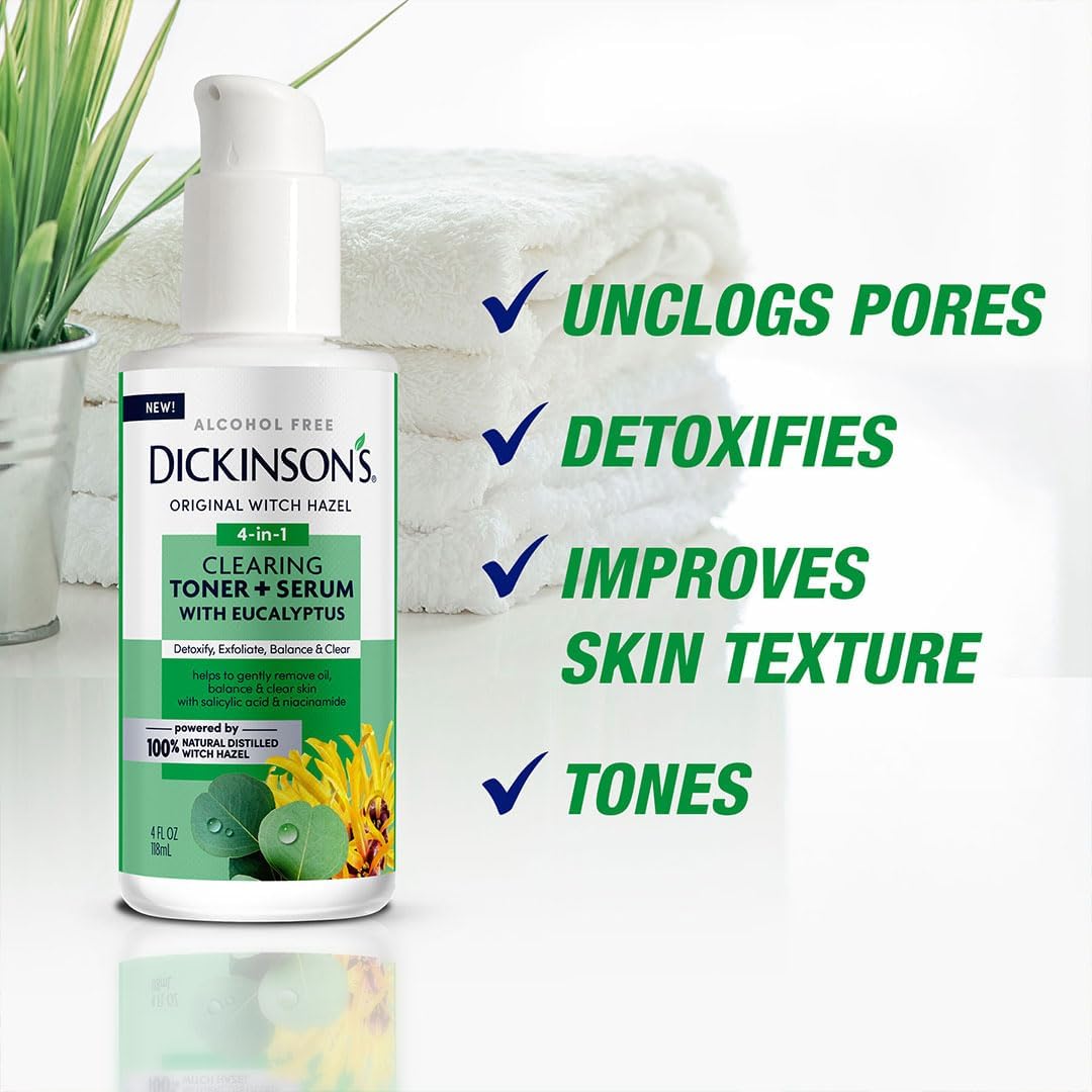 Dickinson's Original Witch Hazel Clearing Toner + Serum with Eucalyptus | 100% Natural Distilled Witch Hazel | Alcohol-Free | Detoxifies & Tones Skin Beauty & Personal Care Dickinson's