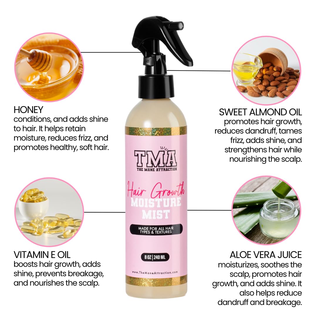 The Mane Attraction’s Nourishing Daily Hair Growth Moisture Mist for ALL Hair Types, Lightweight Moisturizer for Thicker, Longer Hair. Infused Beauty & Personal Care The Mane Attraction
