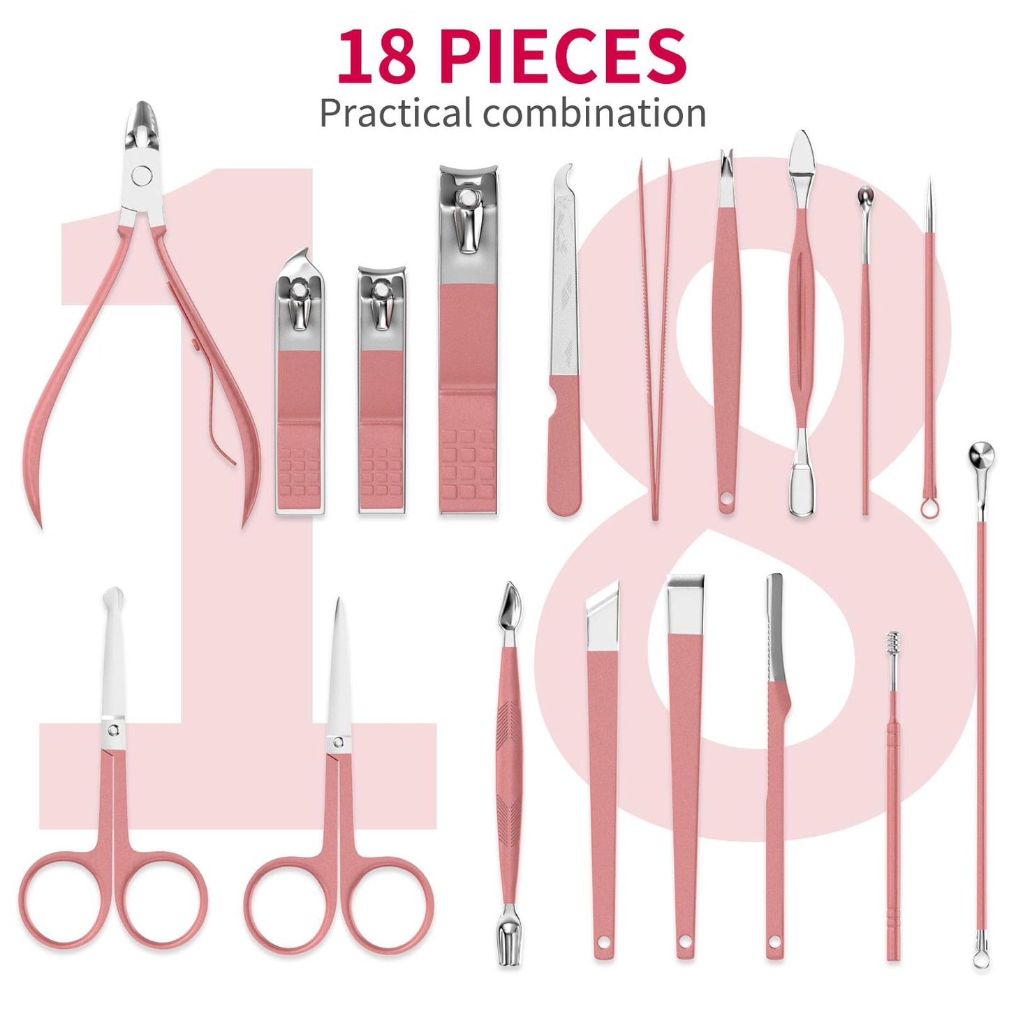 ZIZZON Manicure Set 18 in 1 Professional Pedicure Set Nail scissors Grooming Kit with Leather Travel Case Pink Beauty & Personal Care ZIZZON
