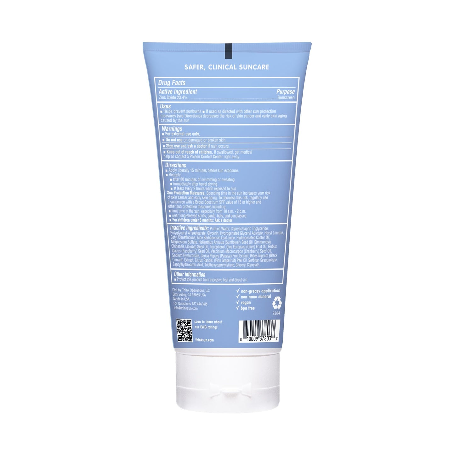 Thinksport SPF 50+ Mineral Sunscreen with Clear Zinc Oxide, 6 Fl Oz - Safe, Natural, Water Resistant, Broad Spectrum UVA/UVB Sun Screen for Sun Beauty & Personal Care THINK