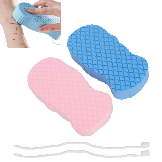 2PCS Exfoliating Bath Sponge, Fish Scale Pattern Deep Cleansing Dead Skin Shower Sponge 3D Super Soft Comfortable Body Exfoliator Sponge with Lanyard Beauty and Personal Care Agatige