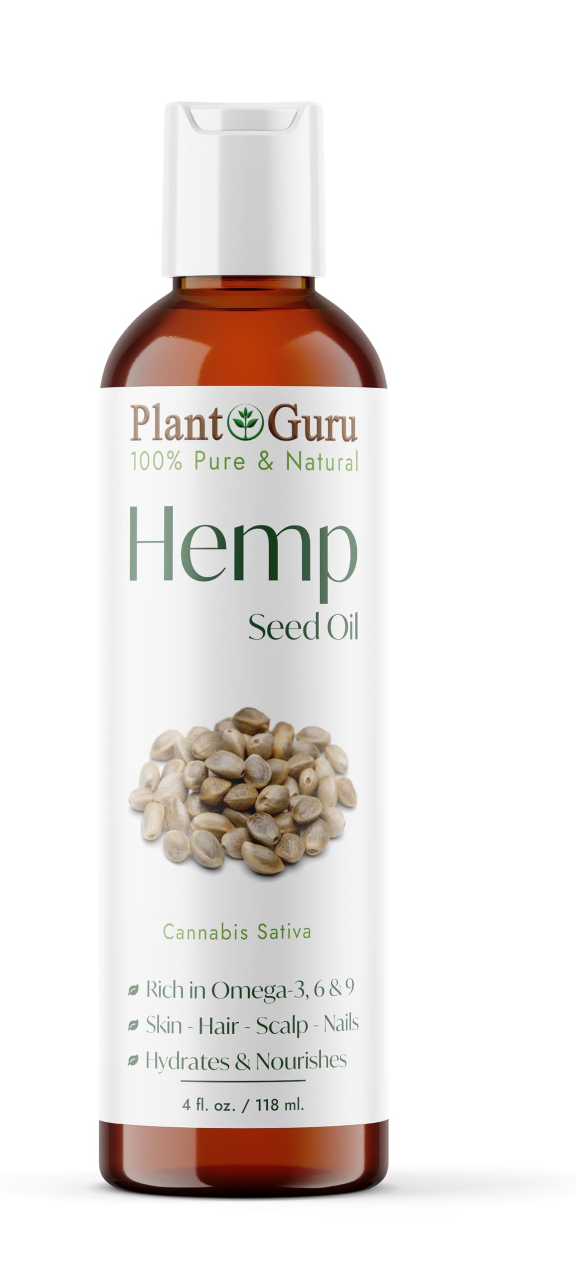 Plant Guru Hemp Seed Oil 4 oz. Virgin, Unrefined 100% Raw Pure Natural - Skin, Body And Hair Moisturizer. Works For Massage, Acne, & More! Beauty & Personal Care Plant Guru