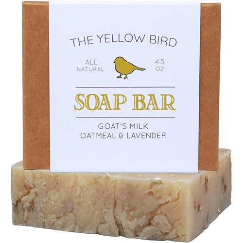 Lavender Goats Milk Soap Bar with Oats - Gentle Exfoliating Bath Soap. Moisturizing Dry Skin Face & Body Wash. Mild Natural and Organic Soap. Made Beauty & Personal Care The Yellow Bird