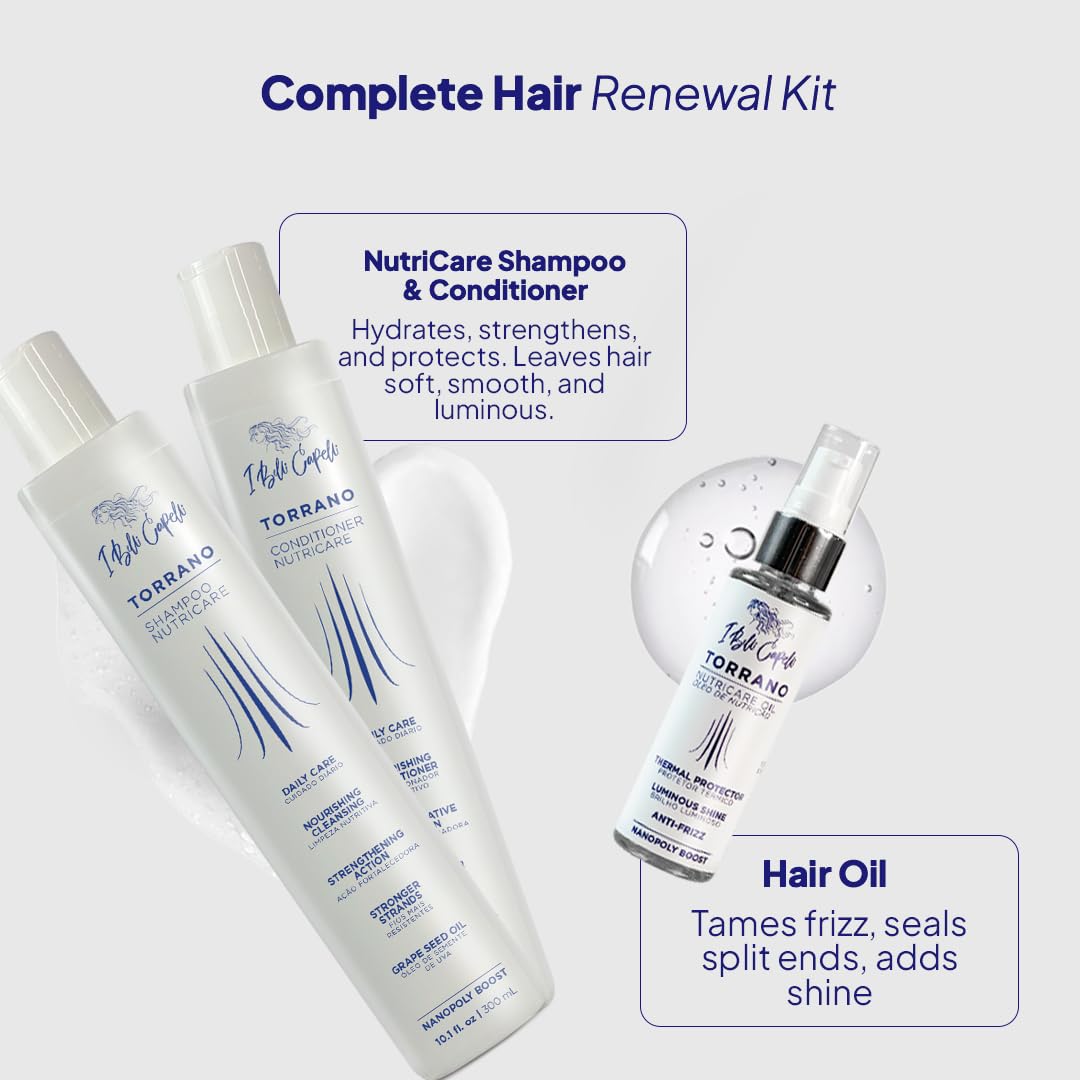 I Belli Capelli Torrano NutriCare Shampoo, Conditioner & Hair Oil Set - Strengthens, Nourishes & Moisturizes Dry, Damaged or Color-Treated Hair Beauty & Personal Care I Belli Capelli