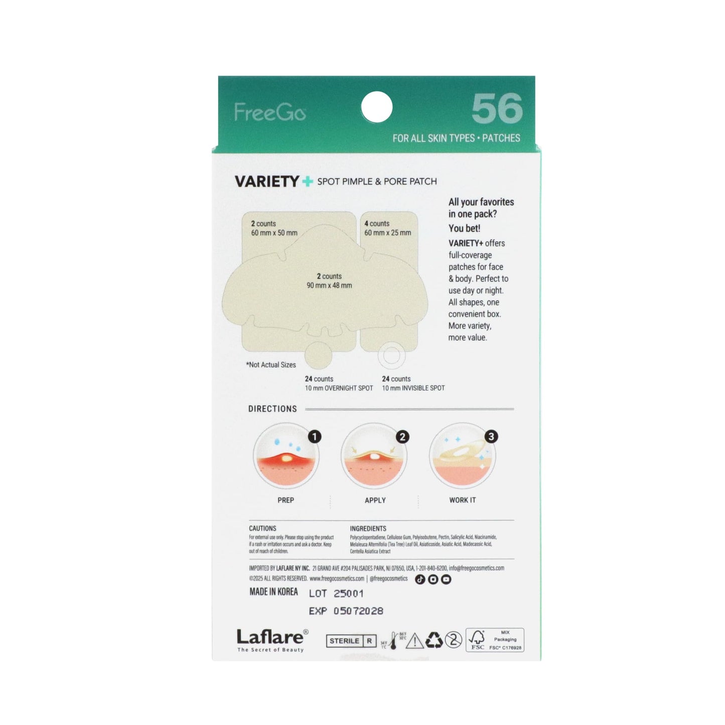 FreeGo Variety+ Hydrocolloid Spot Pimple & Pore Patches for Face, Large Patches for Breakouts, Zit, Blemish Spot, Facial Stickers, Korean Pimple Beauty & Personal Care FreeGo