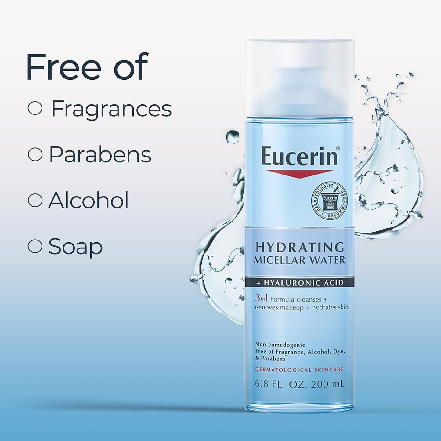 Eucerin Hydrating 3-in-1 Micellar Water, Formulated with Hyaluronic Acid, 6.8 Fl Oz Bottle Beauty & Personal Care Eucerin