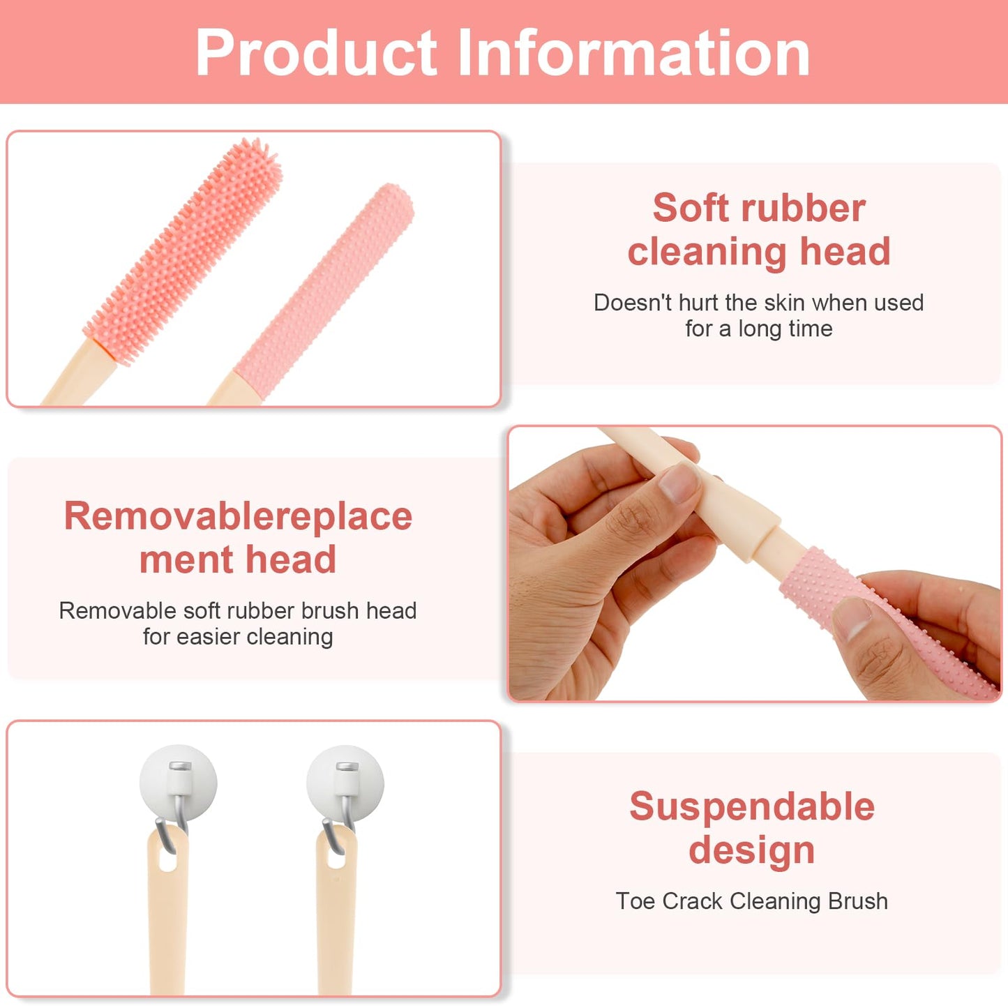 2 Pack Toe Cleaning Brush 15.7" Long Handle Soft Rubber Toe Scrubber Brush Portable Foot Brushes Feet Cleaner Scrub in Shower Foot Lotion Applicator Beauty and Personal Care KarHoeGern