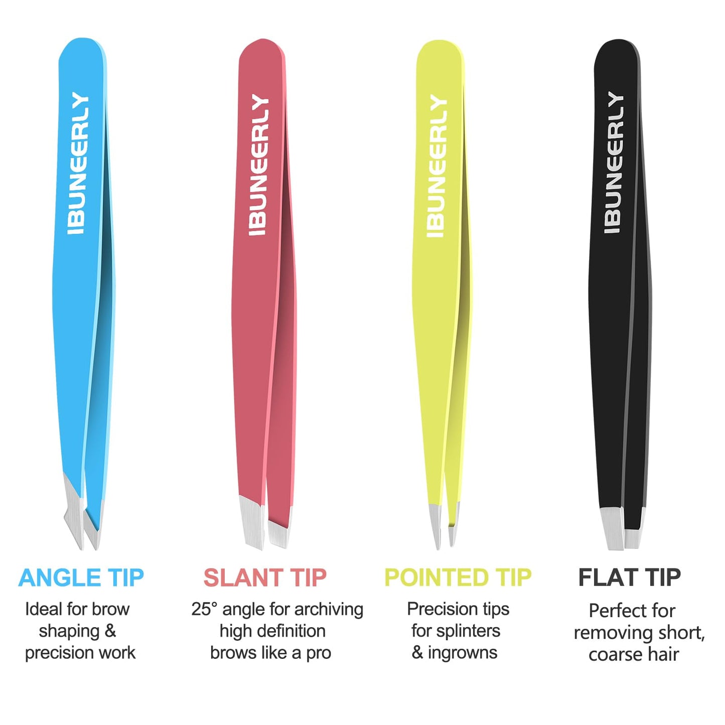 iBuneerly Eyebrows Tweezers Set, 4Pcs Stainless Steel Tweezers for Women with Travel Case, Great Precision for Ingrown Hair, Facial Hair and Splinter Beauty & Personal Care iBuneerly