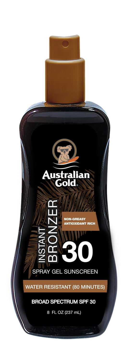 Australian Gold Spray Gel Sunscreen with Instant Bronzer SPF 30, 8 Ounce | Moisturize & Hydrate Skin | Broad Spectrum | Water Resistant | Non-Greasy | Beauty & Personal Care Australian Gold