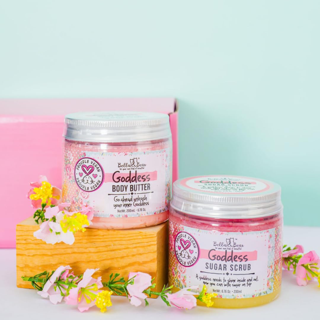 Bella & Bear Body Scrub & Body Butter Set - Goddess Spa Gift Set for Women - Vegan Self Care Bath Set, Mango Pineapple Coconut Scent Beauty and Personal Care Bella and Bear