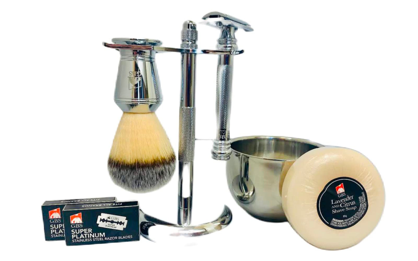 G.B.S Men's Shaving Set- Double Edge Safety Razor MK 38 Made in Soligen Germany, Shaving Brush, Dual Stand, Chrome Shaving Bowl, Natural Shave Soap Beauty and Personal Care G.B.S
