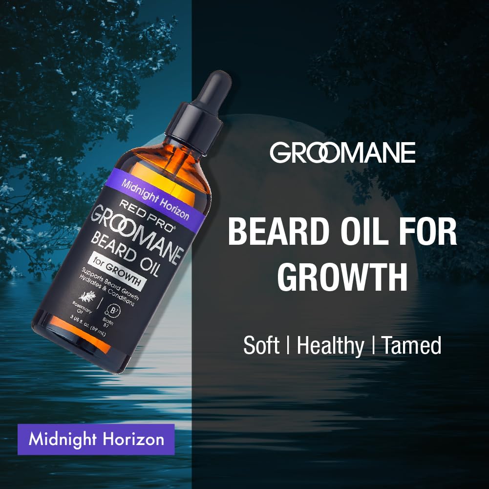 Red by Kiss Groomane Beard Oil, Rosemary Oil & Biotin, Promotes Full, Healthy Look Beard Strengthen Facial Hair, Reduces Breakage (3 fl.oz, Midnight Beauty and Personal Care Red by Kiss