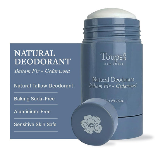 Toups & Co Natural Balsam fir & Cedarwood Deodorant - Aluminum & Baking Soda Free - Grass-Fed Tallow Formula - Long-Lasting Odor Protection - Gentle Beauty and Personal Care Toups and Co