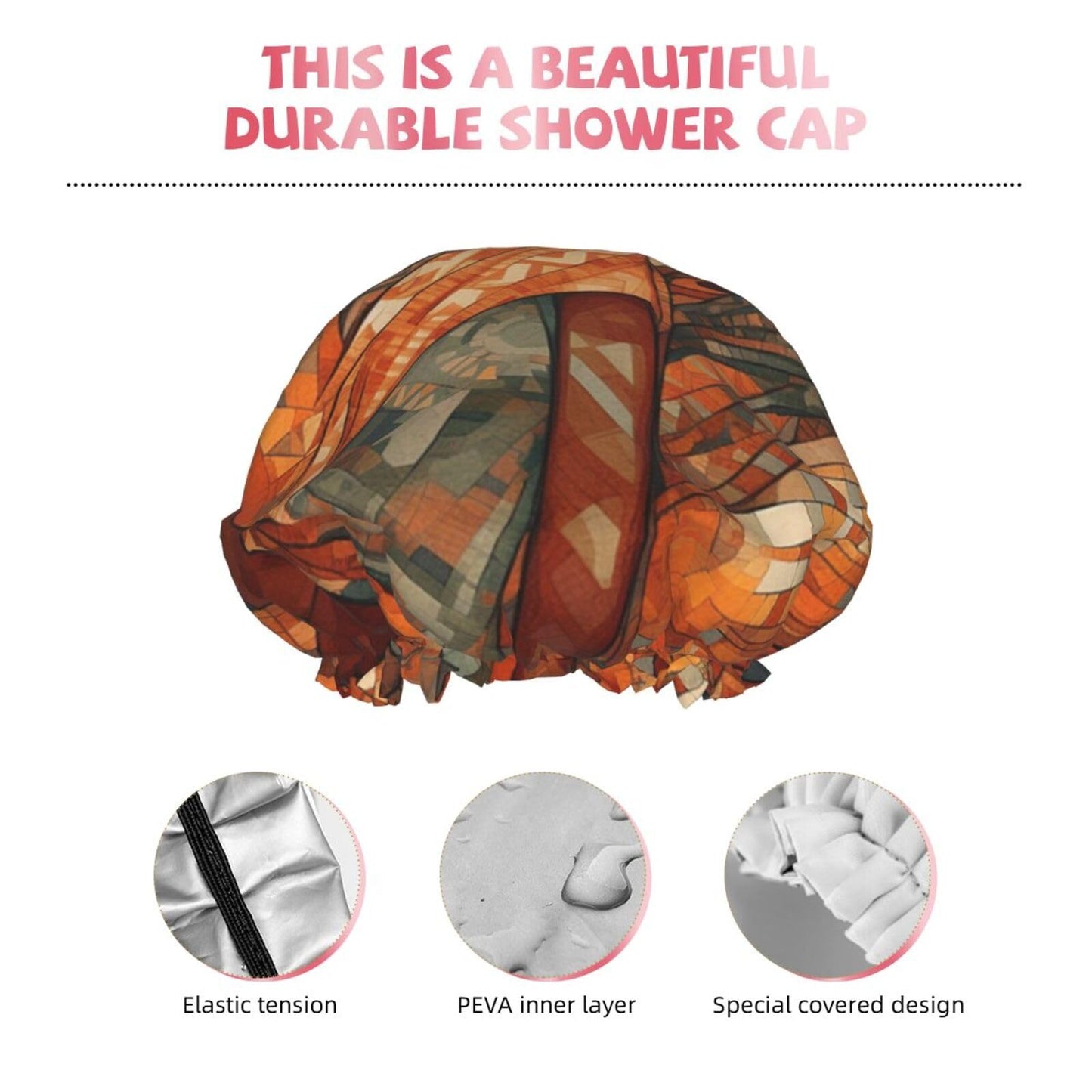 Africa Ethnic Pottery Shower Cap For Women Reusable Double Layers Bathing Bath Cap Hair Caps Waterproof Elastic Band Ladies Spa Salon Shower Hat Hair Beauty and Personal Care GDSHJKLW