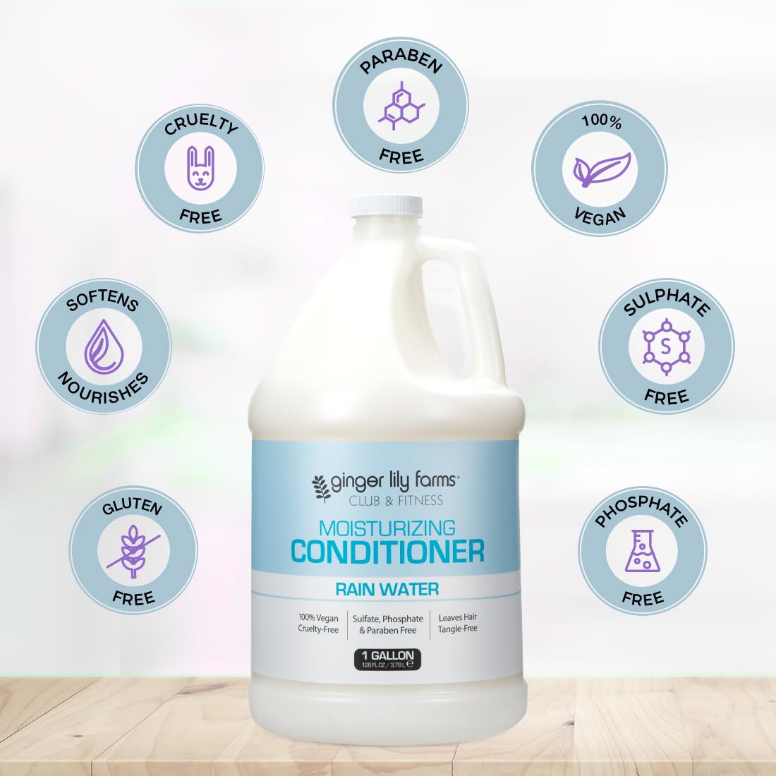Ginger Lily Farms Club & Fitness Moisturizing Conditioner for Dry Hair, 100% Vegan & Cruelty-Free, Rain Water Scent, 1 Gallon (128 fl oz) Refill Beauty & Personal Care Ginger Lily Farms