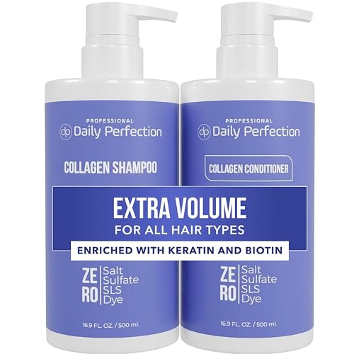 Daily Perfection Collagen Shampoo and Conditioner Set - Extra Volume Hair Care Duo with Biotin and Keratin for All Hair Types - Salt, Sulfate Beauty & Personal Care Daily Perfection