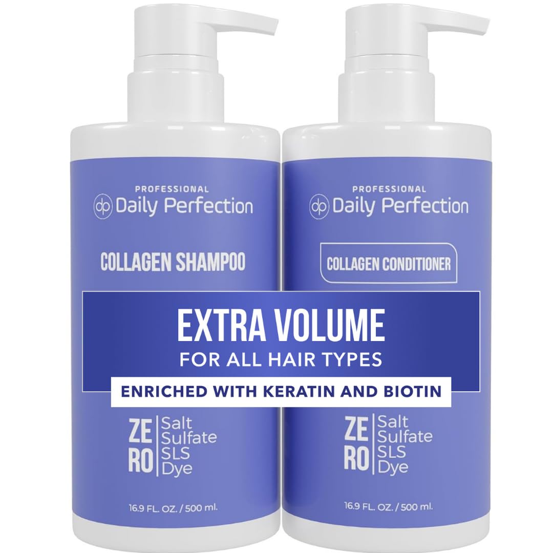 Daily Perfection Collagen Shampoo and Conditioner Set - Extra Volume Hair Care Duo with Biotin and Keratin for All Hair Types - Salt, Sulfate Beauty & Personal Care Daily Perfection