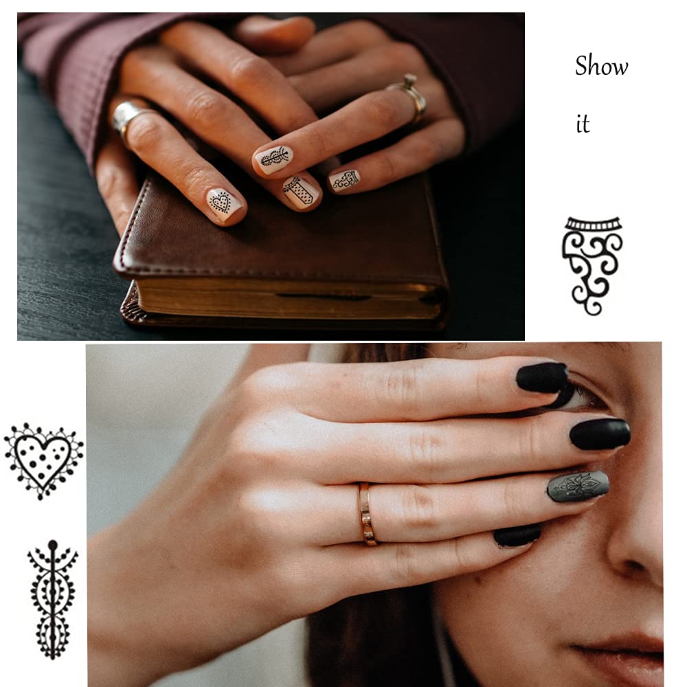 13 Sheets Black Nail Stickers Boho Retro Nail Decals Black Nail Tattoos Water Transfer Nail Decals Nails Supply Necklace Jewelry Feather Nail Design Beauty & Personal Care XMMXNBJ