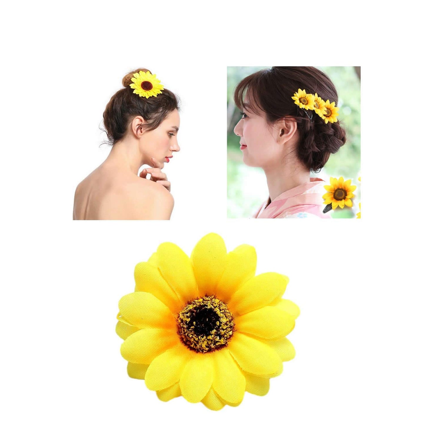 Lawie 16 Pack Artificial Fake Yellow Small Daisy Sunflower Hair Clips Floral Hairpins Alligator Barrettes Brooches Pins Wedding Hawaiian Party Silk Beauty & Personal Care Lawie