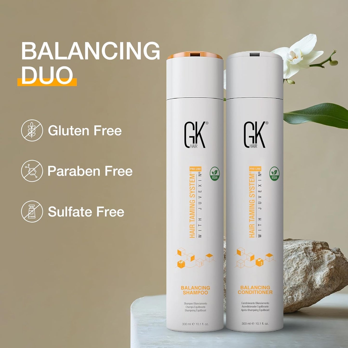 GK HAIR Global Keratin Balancing Shampoo and Conditioner 300ml Kit with Leave-In Cream 130ml | Moisturizing Hair Care Set for All Hair Types | Beauty & Personal Care GK HAIR
