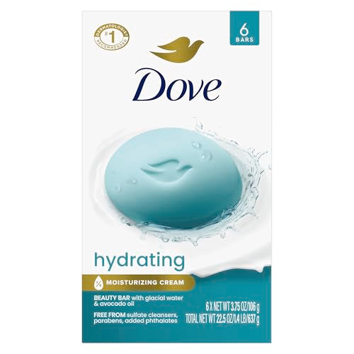 Dove Beauty Bar 6 Pack Hydrating with Glacial water & Avocado oil Cleanses & Hydrates 3.75 Oz Beauty & Personal Care Dove