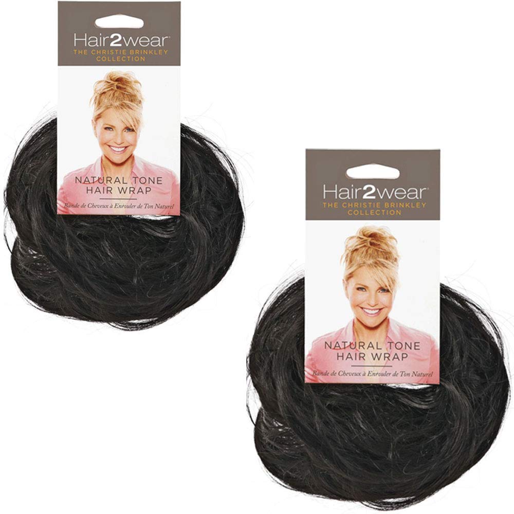 Christie Brinkey Hair Wrap (Pair of 2) - Color HT2 Almost Black - Natural Tone6" Shoulder Length Official Heat Friendly Synthetic Textured Hairpiece