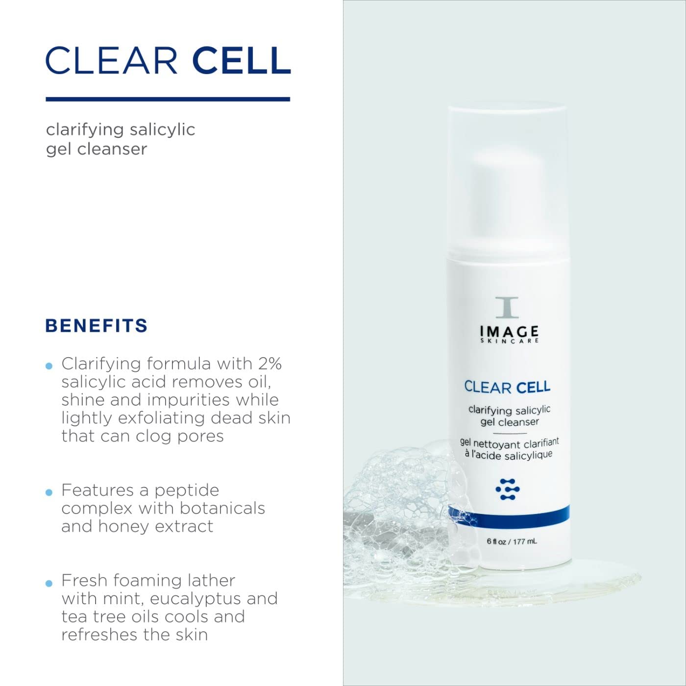 IMAGE Skincare, CLEAR CELL Salicylic Gel Cleanser, Gentle Foaming Face Wash Removes Excess Oil and Shine for Oily Prone Skin, 6 fl oz Beauty & Personal Care IMAGE Skincare