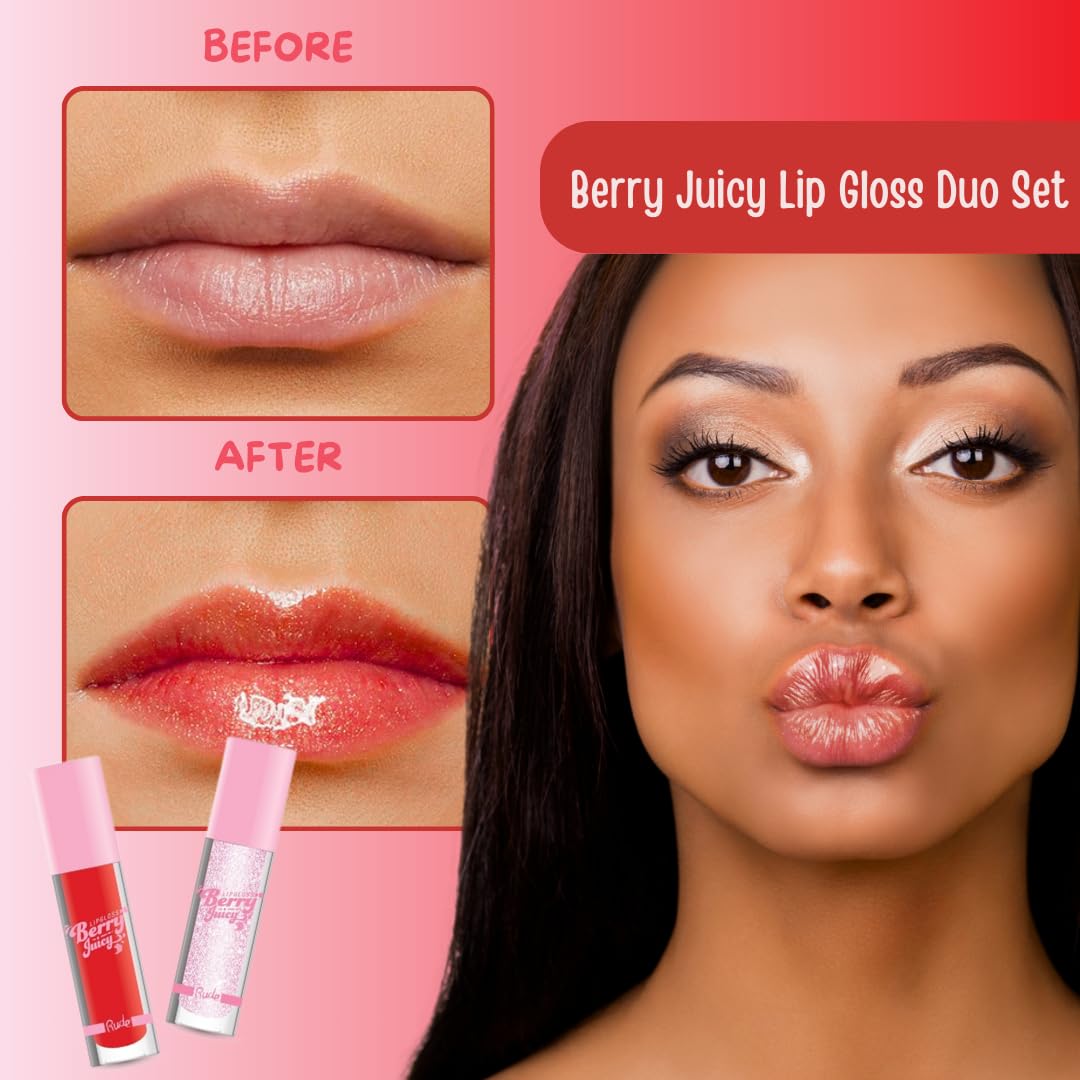 RUDE Cosmetics Berry Juicy Lip Gloss for Women, High Shine Lip Glosses Set, Moisturizing & Hydrating Lipgloss for Girls, Ideal for Day & Night Makeup Beauty & Personal Care RUDE