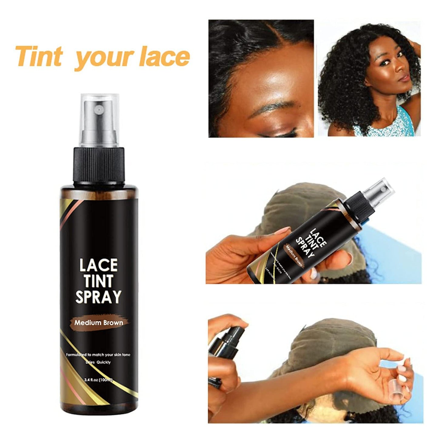Lace Tint Spray for Wigs - Dark, Medium, and Light Brown Shades for Closures and Frontal Lace Wigs - 100ml Beauty & Personal Care Grospe