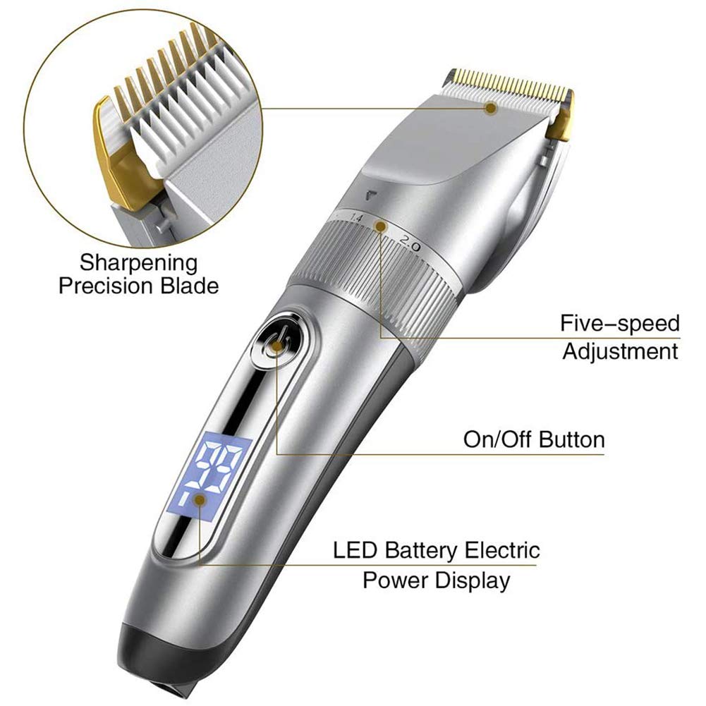 WTYBRMYO Professional Cordless Electric Hair Clipper, Trimmer Cutter Shaver Haircut Machine Rechargeable LED Screen Head Shaver, Waterproof Haircut Beauty and Personal Care WTYBRMYO