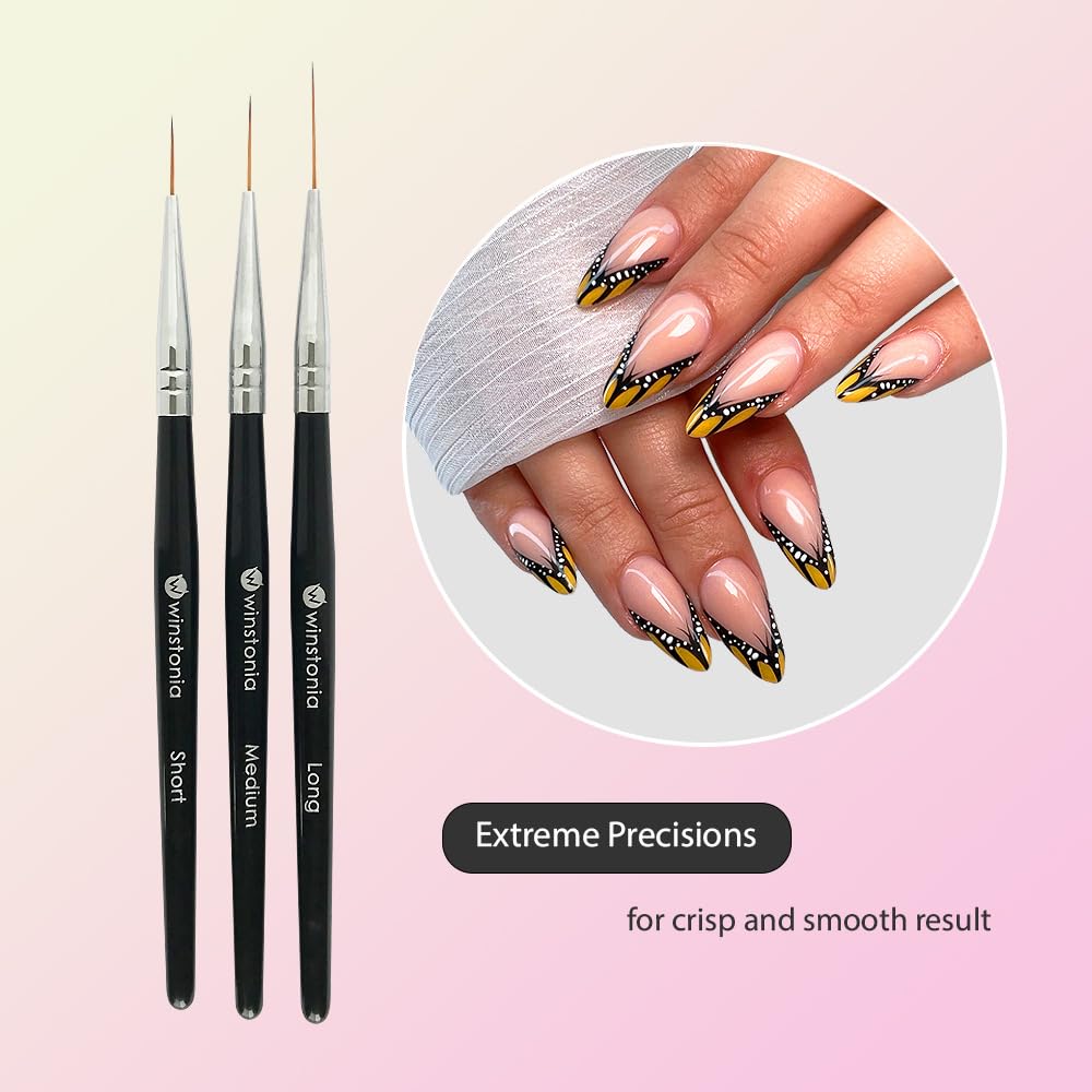 Winstonia Striping Nail Art Brushes for Long Lines, Details, Fine Designs. 3 pcs Striper Brushes with Caps - AMAZING TRIO Beauty & Personal Care Winstonia