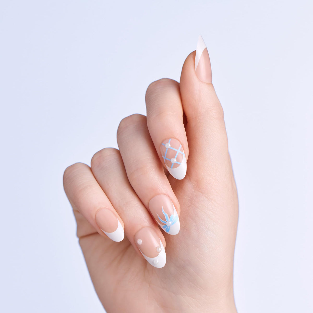 Kiss Impress No Glue Mani Press On Nails, Design, 'Aura', White, Medium Size, Almond Shape, Includes 30 Nails, Prep Pad, 1 Manicure Stick, 1 Mini File