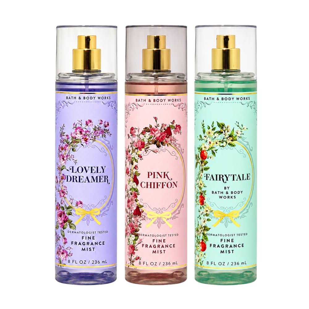Bath & Body Works Fine Fragrance Mist 3-Piece Bundle - LOVELY DREAMER, PINK CHIFFON & FAIRYTALE - Women's Body Spray Gift Set, 8 fl oz Each