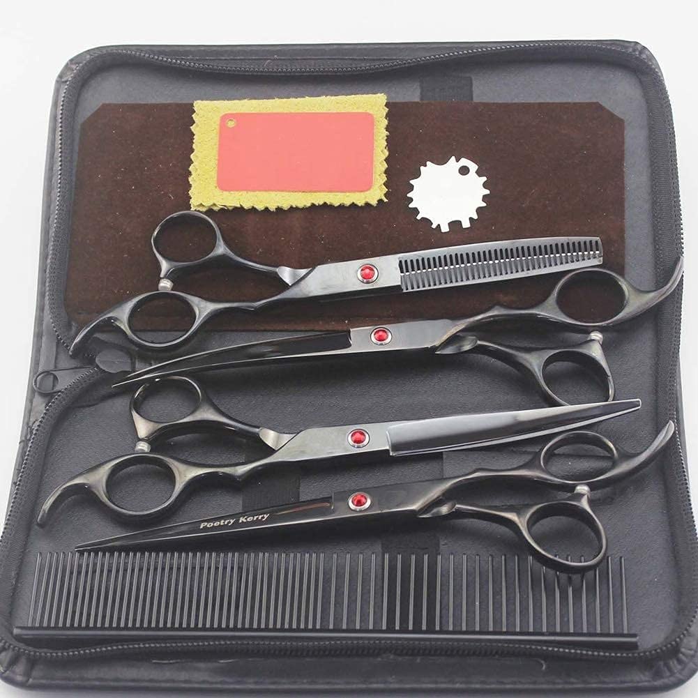 4Pcs Set Pet Grooming Professional Salon Hairdressing Scissors,Hairdo Scissors Tool Kit comb for haircut hair styling,Black Beauty and Personal Care RomildaYuan
