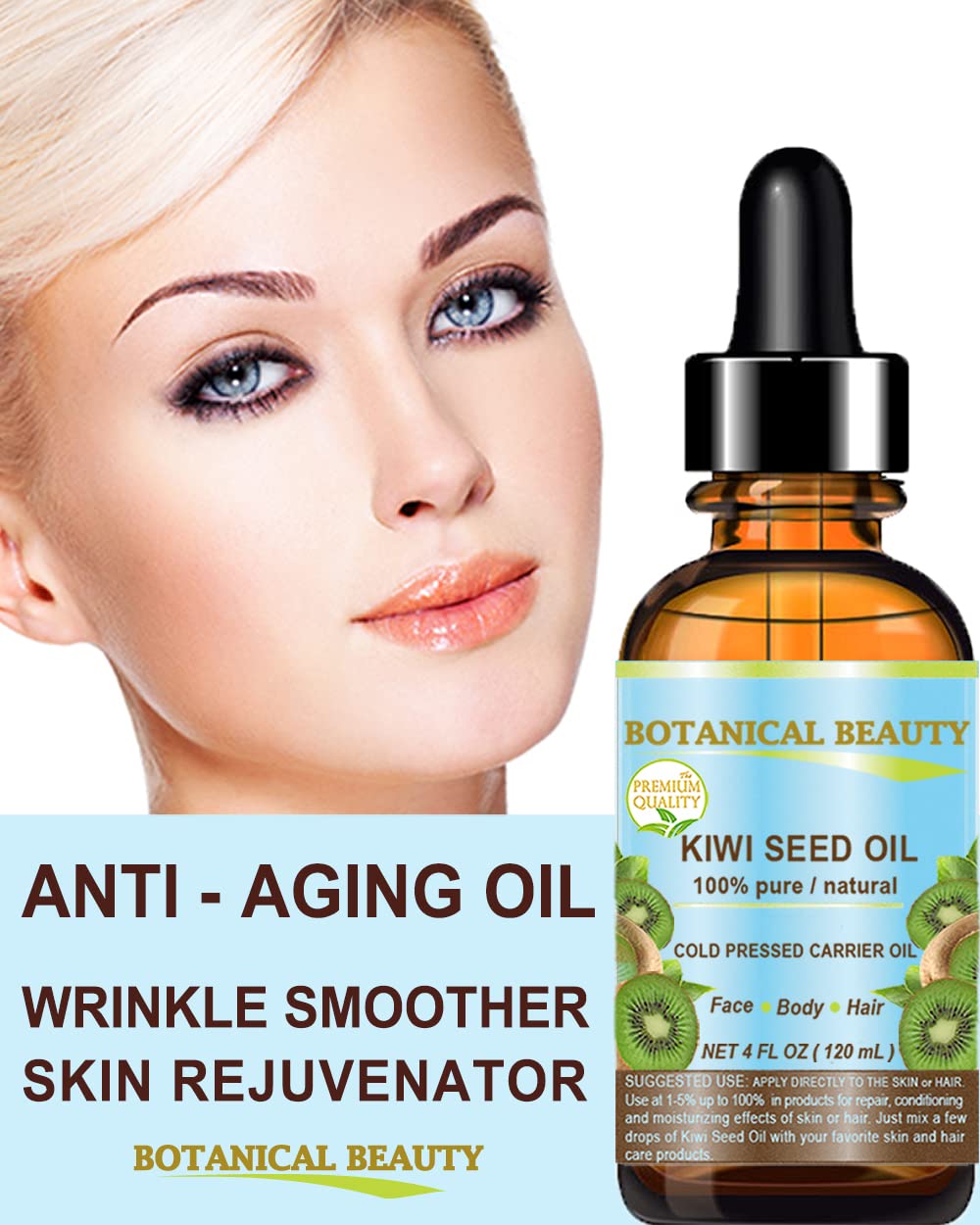 Botanical Beauty KIWI SEED OIL. 100% Pure Natural Undiluted Virgin Cold Pressed Carrier Oil for Face, Skin, Body, Hair, Nail Care (2 Fl Oz) Beauty & Personal Care Botanical Beauty