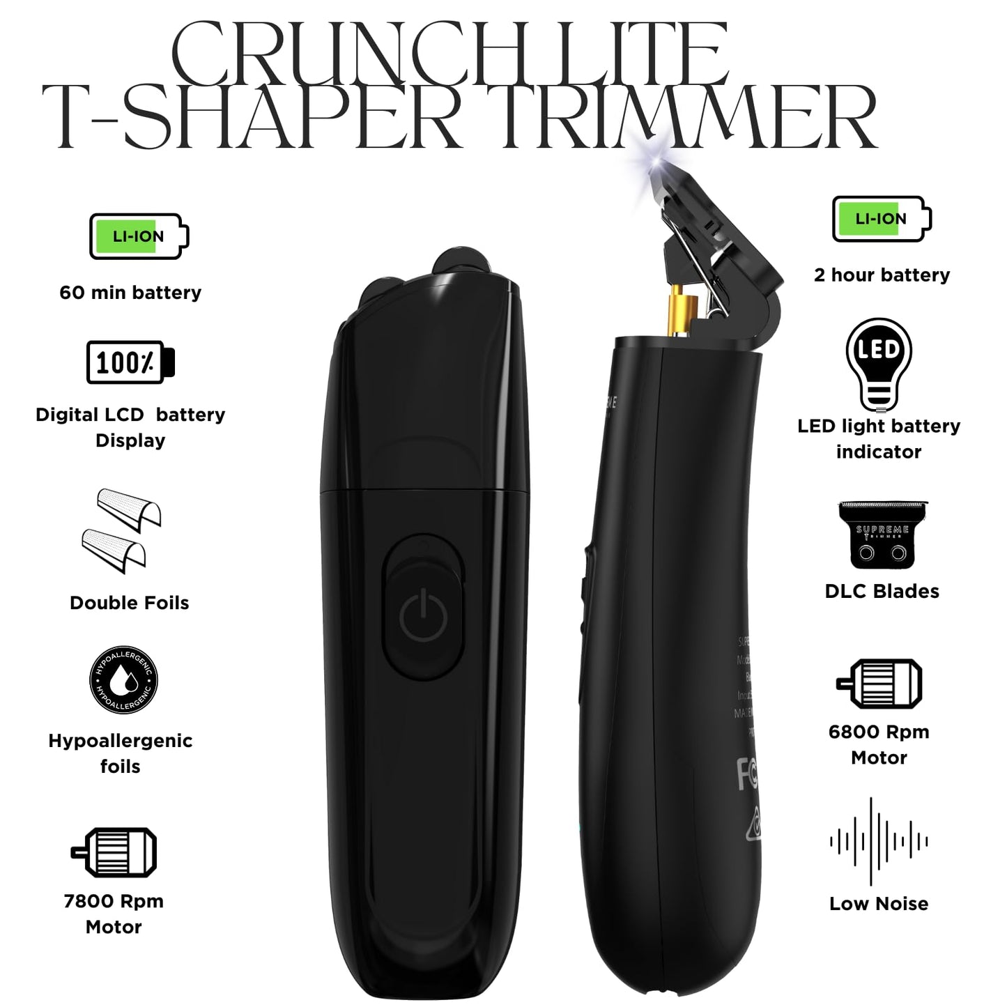Supreme Trimmer 2-in-1 DLC T-Shaper Beard & Hair Trimmer + Crunch Lite Foil Shaver - Barber-Grade Precision & Travel Kit - Cordless Beard Grooming Set Beauty and Personal Care Supreme Trimmer