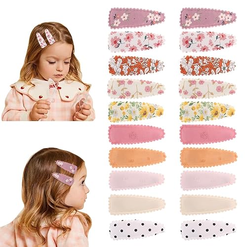 JIAHANG 20 Pcs Baby Girls Floral Print Hair Clips in Pair, Non Slip Hairpins Cotton Snap Hair Barrettes Thin Thick Hair Accessories for Toddlers Beauty & Personal Care JIAHANG