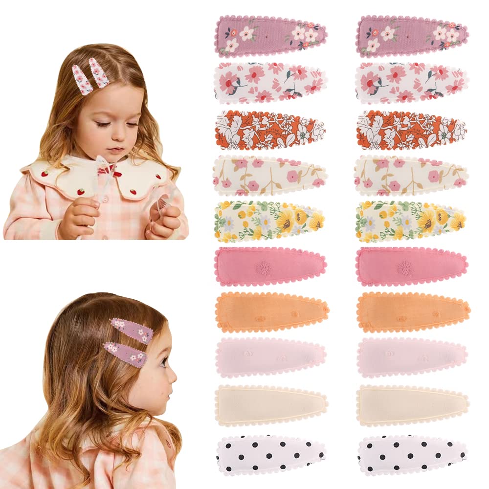 JIAHANG 20 Pcs Baby Girls Floral Print Hair Clips in Pair, Non Slip Hairpins Cotton Snap Hair Barrettes Thin Thick Hair Accessories for Toddlers Beauty & Personal Care JIAHANG