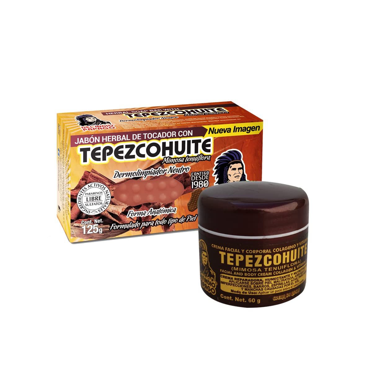 DEL INDIO PAPAGO Tepezcohuite Night Facial Skin Cream 60g / 2.02 Fl Oz + Neutral Soap with Tepezcohuite 125g - Mexican Beauty - For All Skin Types Beauty & Personal Care Del Indio Papago