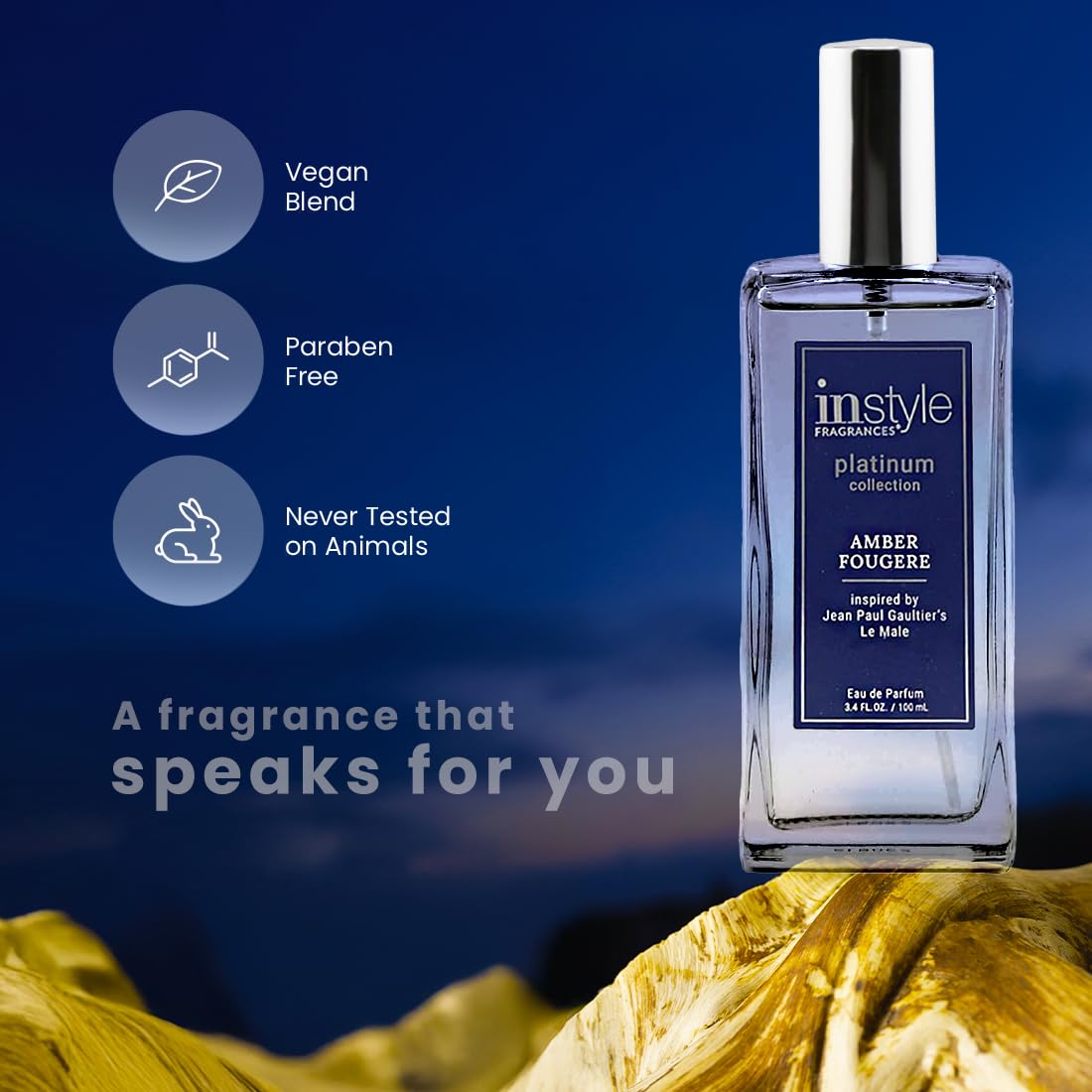 InStyle Fragrances, Platinum Collection, Amber Fougere, Inspired by Jean Paul Gaultier’s Le Male, Men’s Eau de Parfum, CLEAN, Vegan, Paraben-Free Beauty & Personal Care Instyle Fragrances