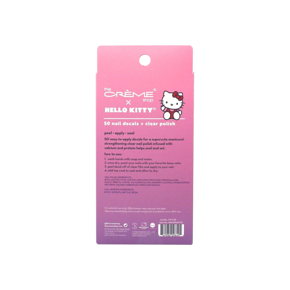 The Crème Shop X Hello Kitty (Purple) 50 Nail Decals + Clear Polish, Nail Stickers for Nail Art, Naik Kits