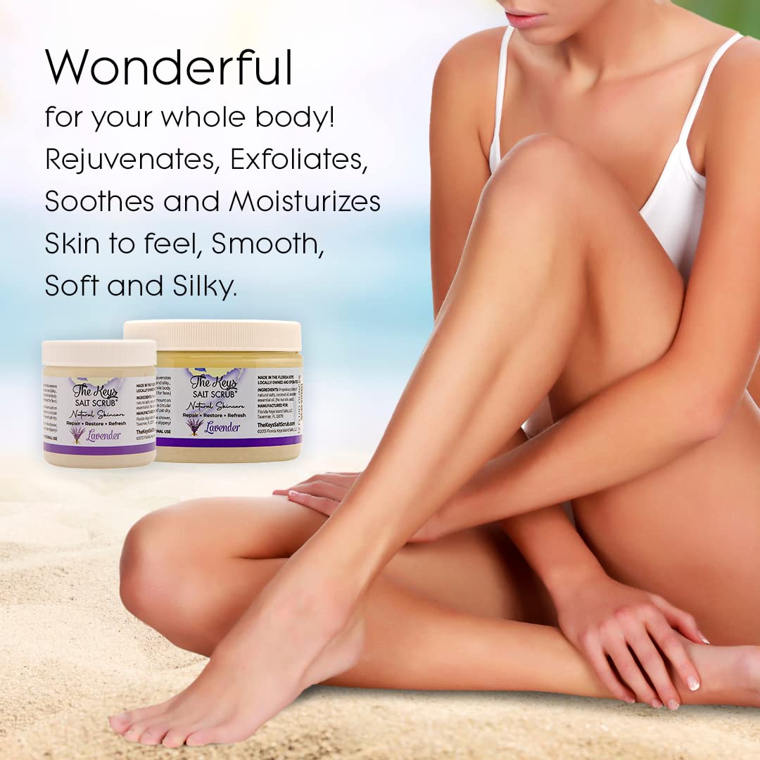 The Keys Salt Scrub - Lavender Sea Salt Scrub - Exfoliating Body Scrub with Wooden Spoon - Moisturizing Exfoliator for Face, Hands, Foot, Bath Beauty & Personal Care The Keys Salt Scrub
