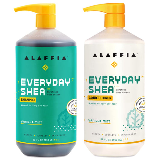 Alaffia Shampoo and Conditioner, Vanilla Mint - EveryDay Shea Sulfate-Free Shampoo and Conditioner Set with Shea Butter and Coconut Oil, 32 Oz Ea Beauty & Personal Care Alaffia