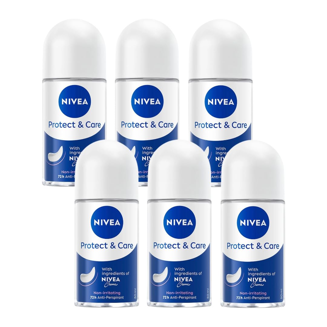 NIVEA Protect & Care Roll-On Deodorant, 72H Protection, 0% Alcohol, Freshness, Gentle Underarm Skin Care, 50ml, Dermatologist Tested, Pack of 6 Beauty and Personal Care NIVEA