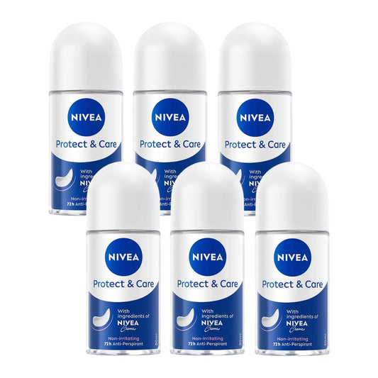 NIVEA Protect & Care Roll-On Deodorant, 72H Protection, 0% Alcohol, Freshness, Gentle Underarm Skin Care, 50ml, Dermatologist Tested, Pack of 6 Beauty and Personal Care NIVEA