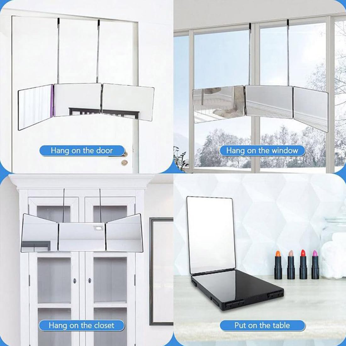 HIEEY 3 Way Mirror for Hair Cutting,360 Trifold Mirror with Height Adjustable Telescoping Hooks,and 5X Magnification,for Makeup, Hair Styling Beauty & Personal Care HIEEY