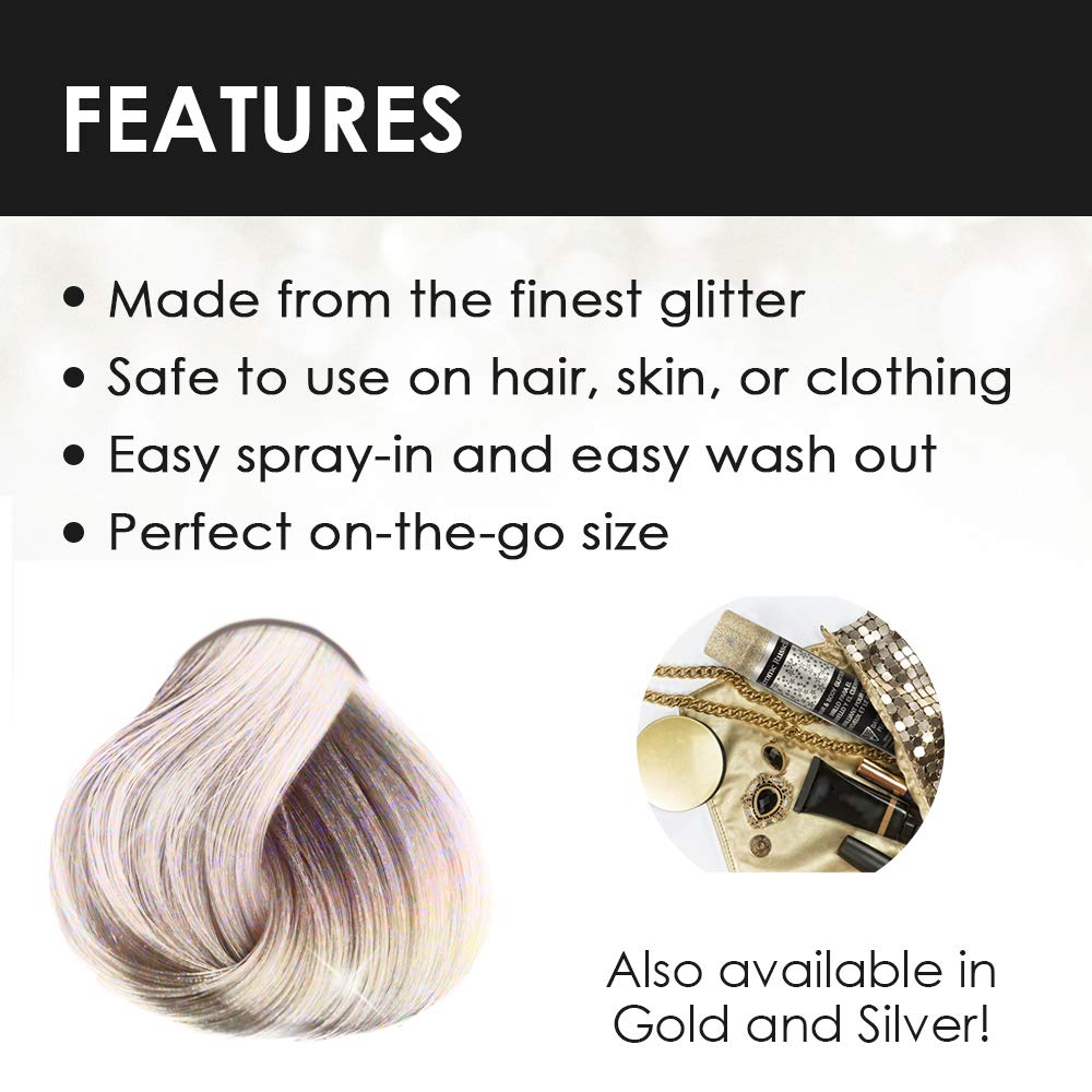 Jerome Russell Temporary Hair and Body Glitter Color Spray, Travel Spray, Lightweight, Adds Sparkly Shimmery Glow, Perfect to use On Hair, Skin, or Beauty & Personal Care Jerome Russell